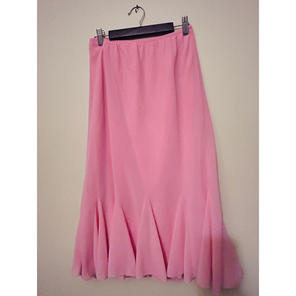 Unbranded Godet Pleated Skirt‎ Women 8 Pink Excellent Elastic Waist Midi Skirt